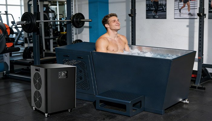 Black All-in-One Stainless Steel Ice Bath Tub Installed in Gyms