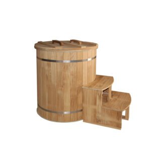 Cylindrical Wooden Ice Bath Tub with Ladder