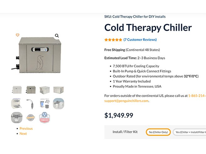 Penguin Brand 1:3HP Ice Bath Chiller, Made in the USA