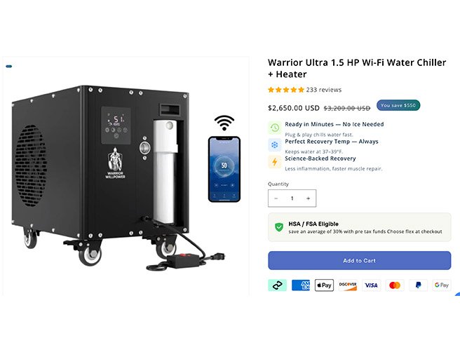Warrior Willpower 1.5hp model ice bath chiller