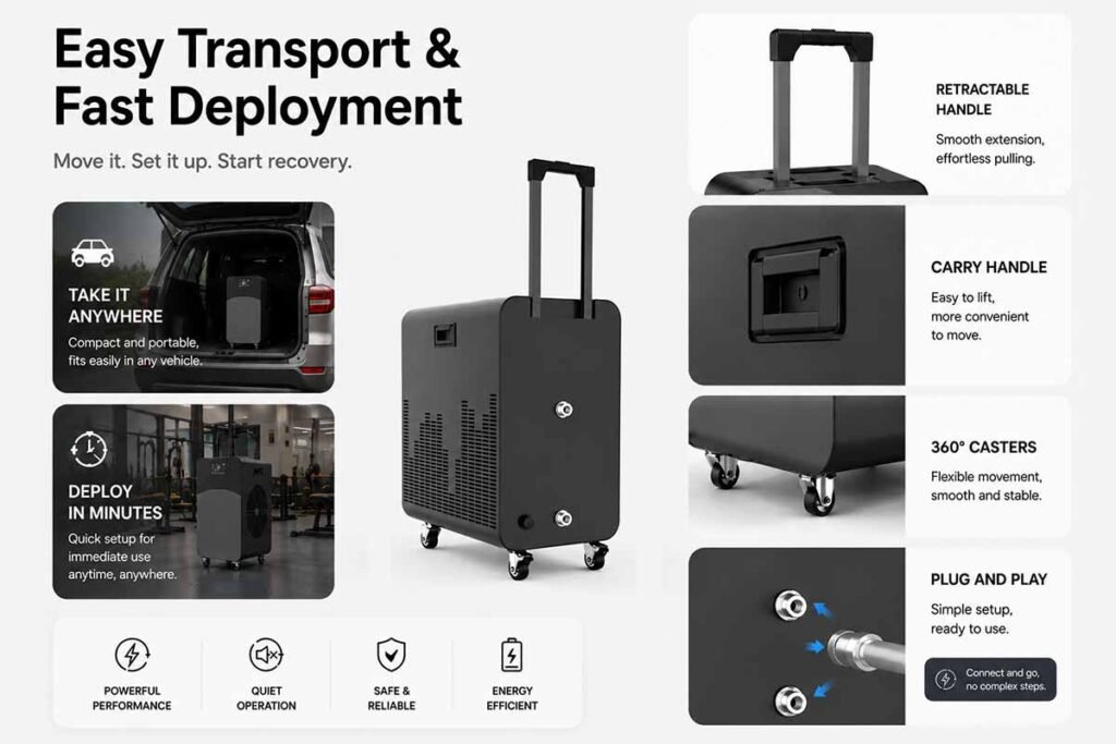 CHILLMEND IB-Trolley Case 10 | Portable 1 HP Ice Bath Chiller for Mobile Recovery & Sports Teams 5 Easy Transport & Fast Deployment