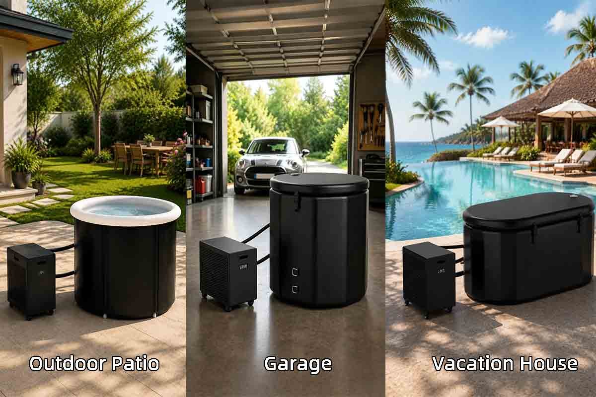 Quiet ice bath chiller for home villa wellness room and outdoor cold plunge setups