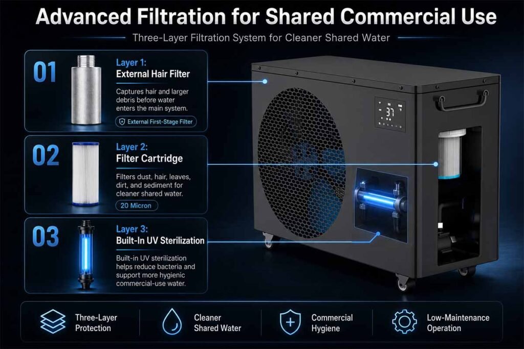 CHILLMEND IC-Ultra 15 | 1.5 HP Gym Recovery Ice Bath Chiller 6 Advanced Filtration for Shared Commercial Use
