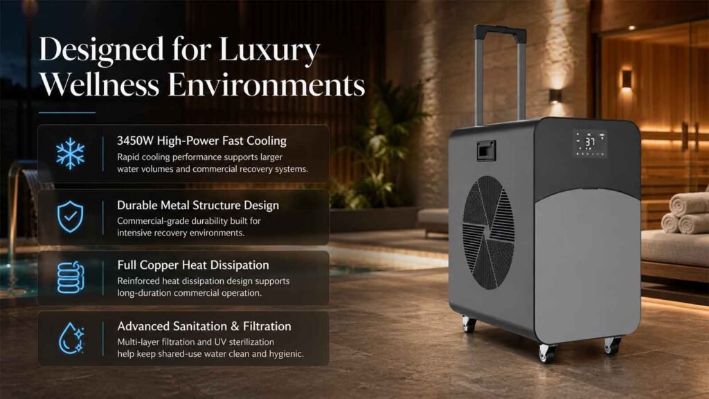 CHILLMEND IC-Trolley Case 15 | 1.5 HP Wellness Club Ice Bath Chiller 5 Designed for Luxury Wellness Environments